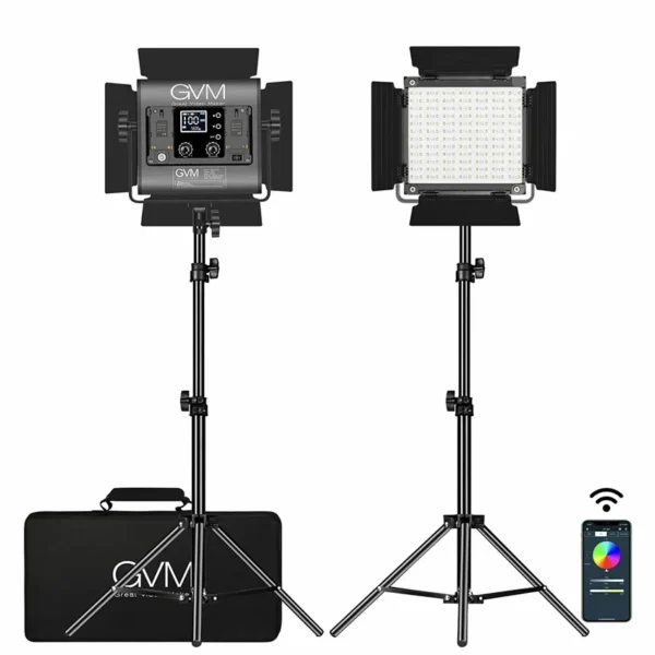 GVM Studio Led Light 800D-RGB – 2 Light Kit with Stand
