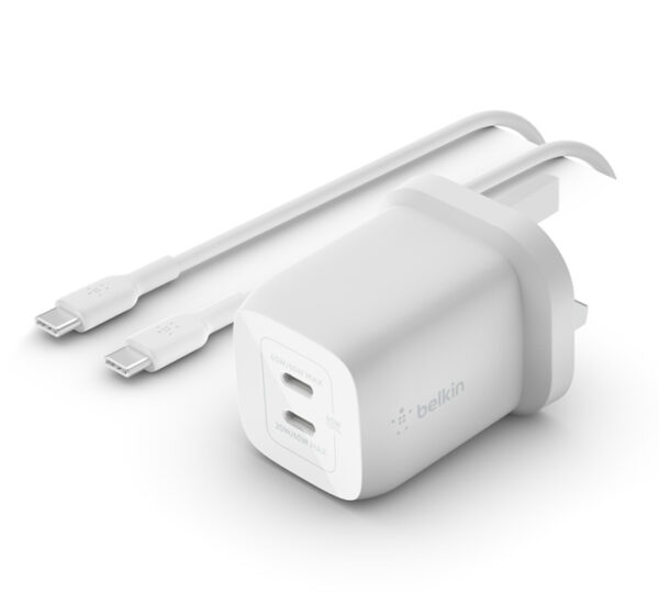 Belkin Dual 65W USB-C PD Gan Wall Charger with PPS + 2M USB-C to USB-C Cable