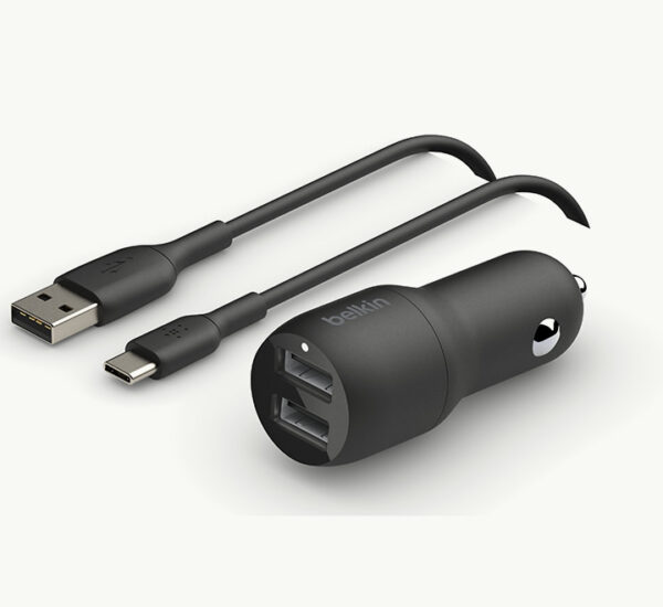 Belkin Dual USB-A Car Charger 24W + USB-A to USB-C Cable