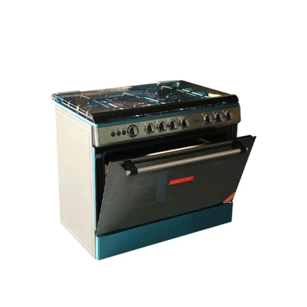Midea Gas Cooker 5 Burner 90 x 60 cm Silver Oven + Grill Inox