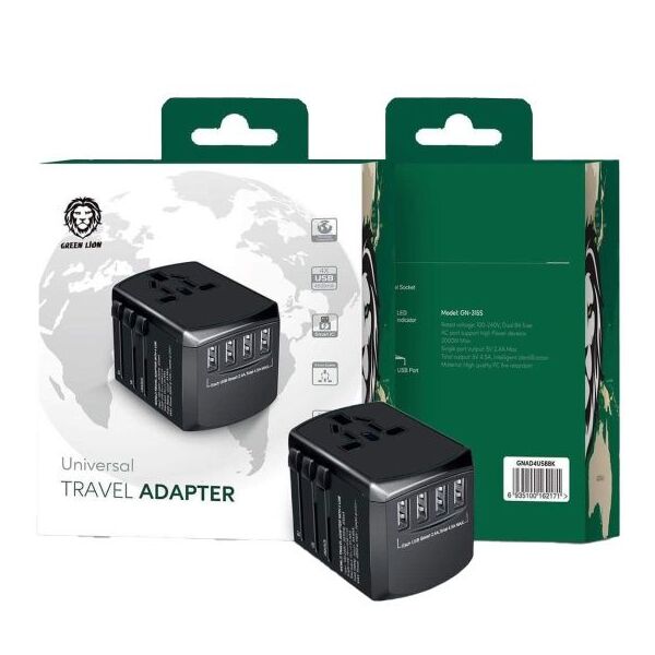 Green Universal Travel Adapter ( 4 USB Port ) 5V 4.5A – Black