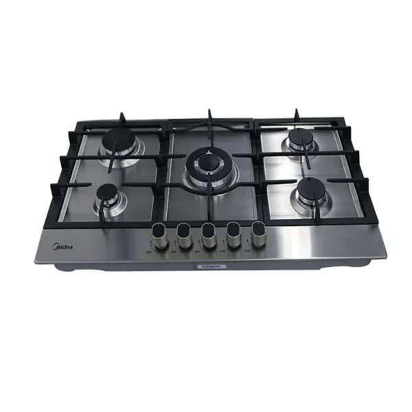 Midea Gas Cooker 5 Burner 90 cm Stainless Steel Auto Ignition Cast Iron Pan Support