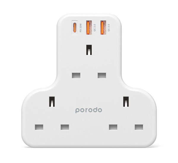 Porodo 3 AC 2 USB-A QC3.0 & USB-C PD 20W Multiport Wall Socket 3250W UK