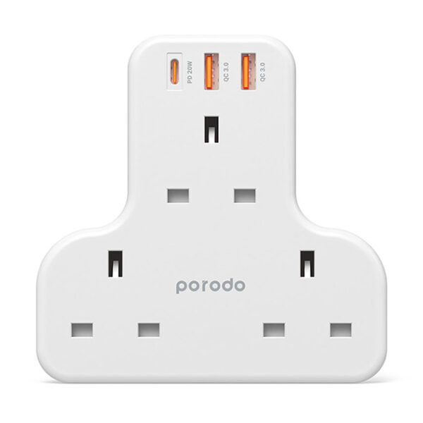 Porodo 3 AC 2 USB-A QC3.0 & USB-C PD 20W Multiport Wall Socket 3250W UK