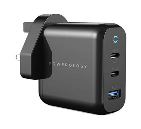 Powerology 3-Port 65W GaN Charger With PD UK Black